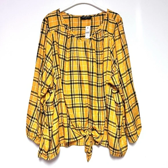 Lane Bryant Classic Crew Neck Tie-Hem Popover Blouse Size 7X 38/40 Plaid NEW - Picture 3 of 8